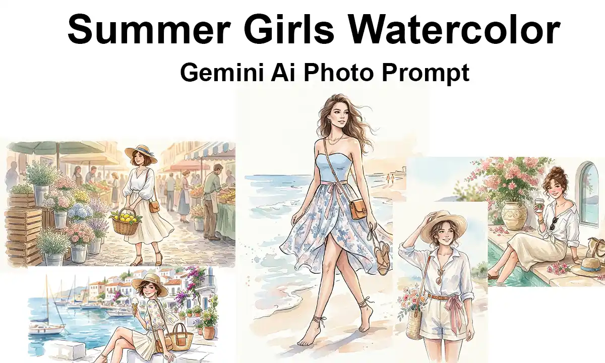 Summer Girls Watercolor Google Gemini Ai Photo Prompt