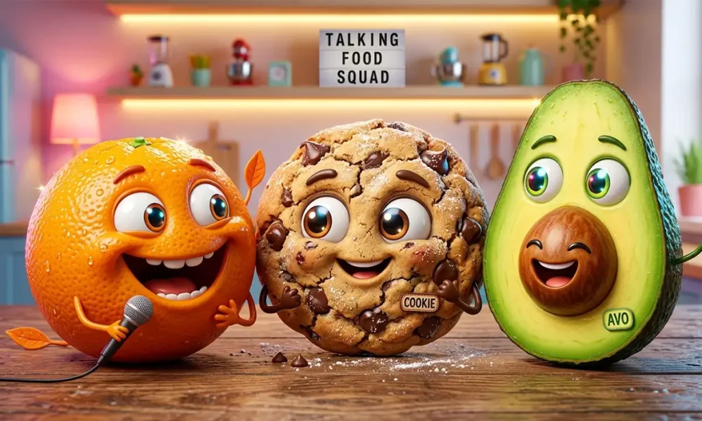 A collection of funny AI talking food characters from viral social media short videos